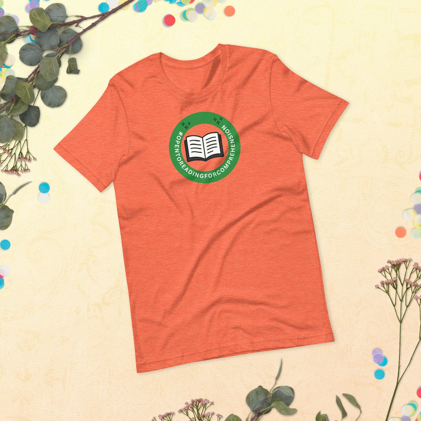A shirt that says Open To Reading for Comprehension in the style of a Workplace Status Badge.