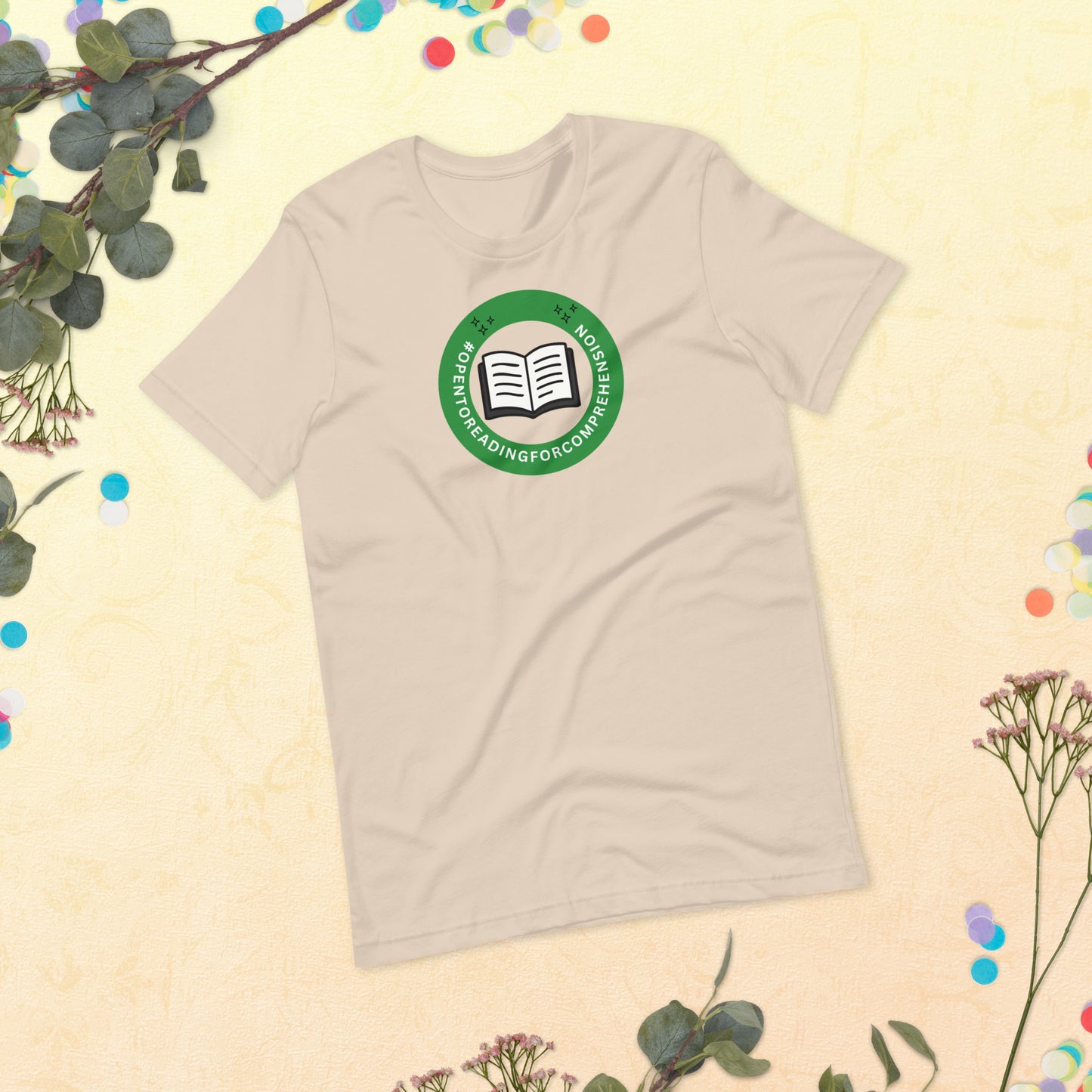 A shirt that says Open To Reading for Comprehension in the style of a Workplace Status Badge.