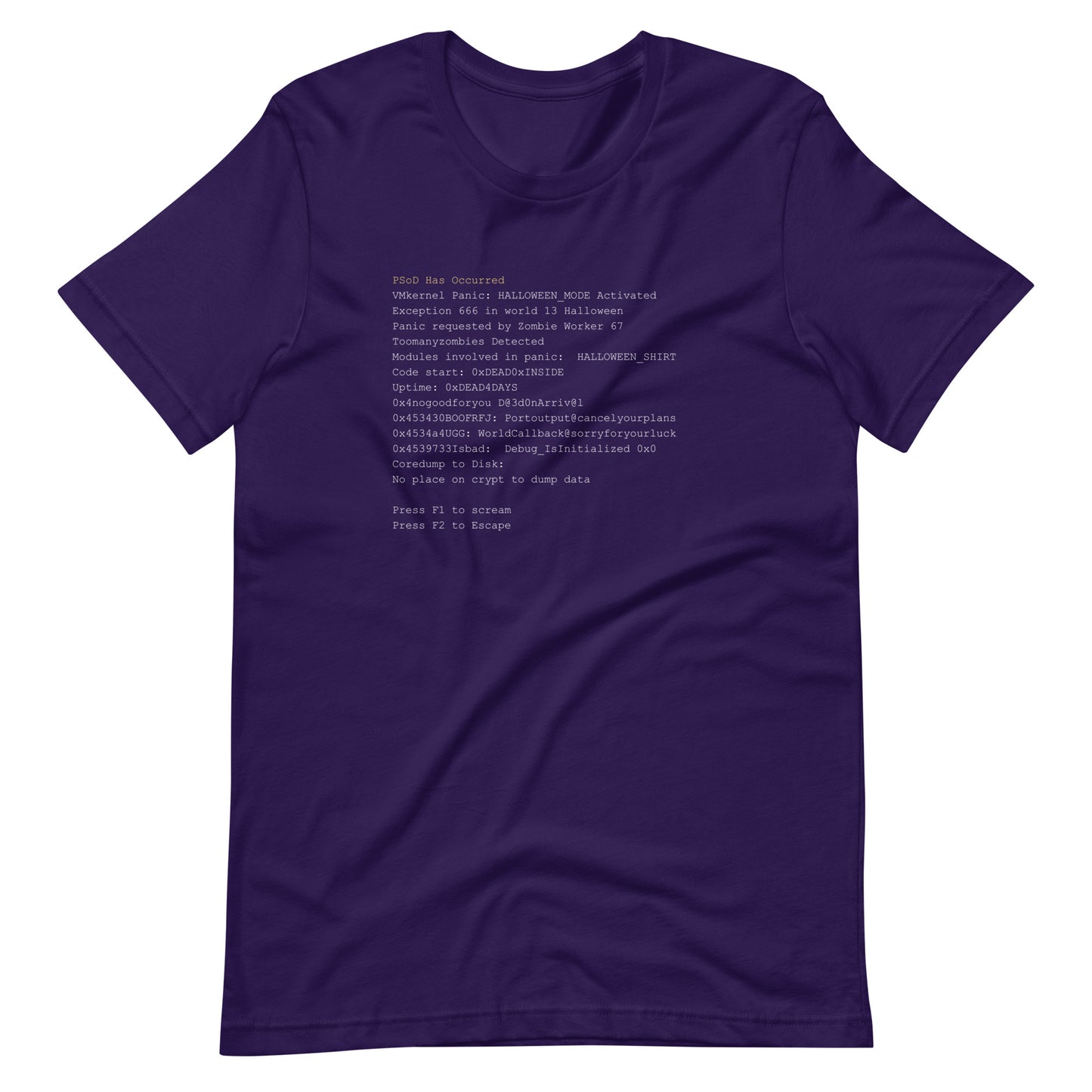 Purple Screen of Death PSOD Halloween costume shirt for VMware admins
